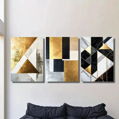 3pcs Abstract Black & Golden Marble Texture Wall Art Canvas Unframed - High Quality Print 100% Australian Made Wall Canvas - Bella Home Decor