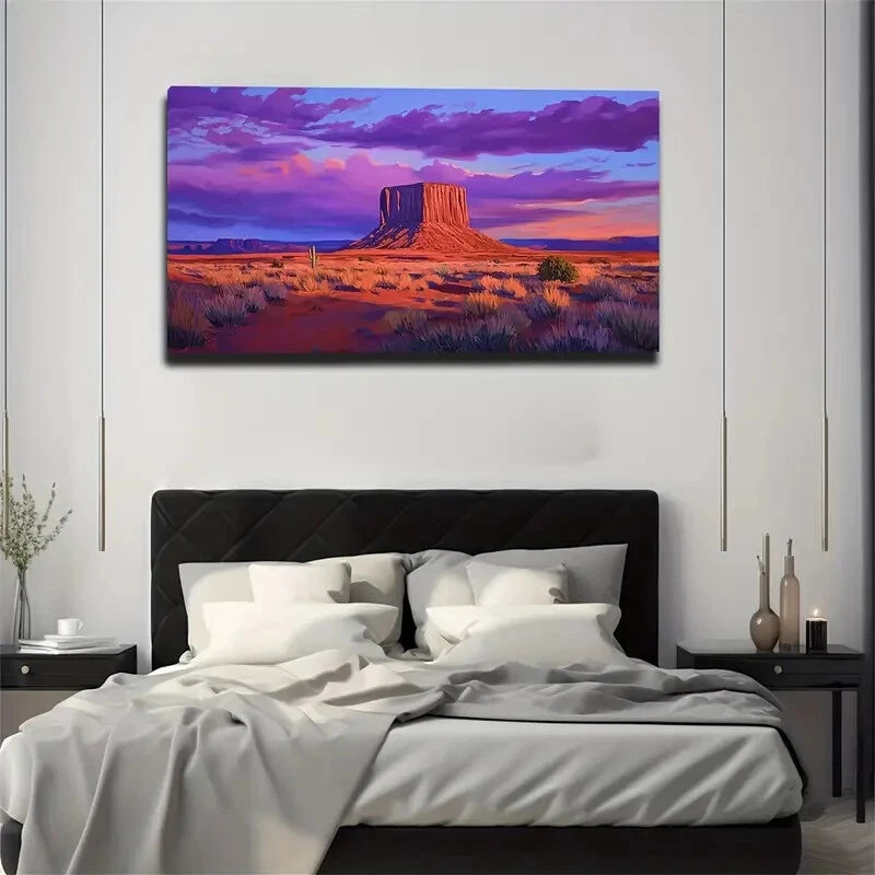 Low Shrubs Cactus Under Red Wall Art Canvas Office Home Room Framed 120x60cm - Bella Home Decor