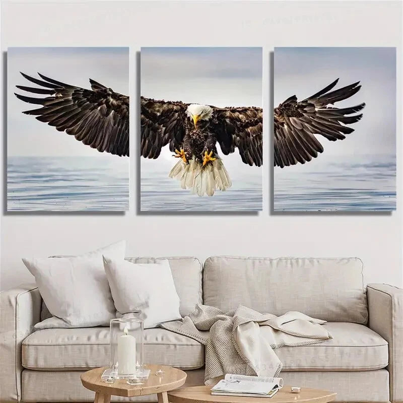 3pcs Bald Eagle in Flight Vibrant Nature Metal Print Ready to Hang Art - Bella Home Decor