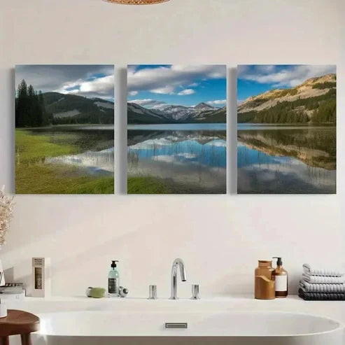 3pcs Mountain & Pine Tree Reflection Wall Art Canvas Unframed - High Quality Print 100% Australian Made Wall Canvas