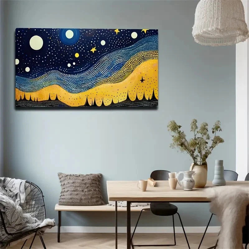 Vibrant Night Sky Stars Moon Wall Art Canvas Office Home Room Framed 120x60cm