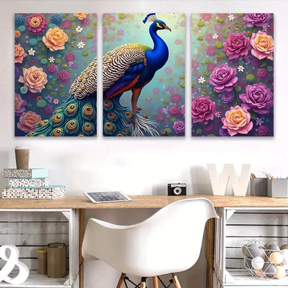 3pcs Vibrant Peacock & Floral Wall Art Set Canvas Framed 40x60cm - High Quality Print 100% Australian Made Wall Canvas Ready to Hang
