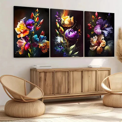 3pcs Colorful Floral Art Elegant Artistic Wall Art Set Canvas Unframed - High Quality Print 100% Australian Made Wall Canvas - Bella Home Decor