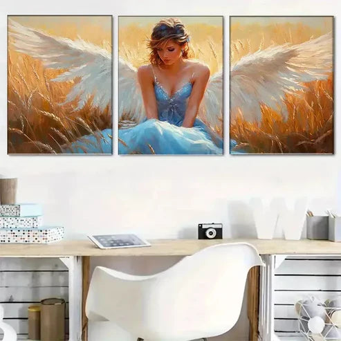 3 PCS Ethereal Angel In Wheat Field Triptych Wall Art Set Canvas Unframed - High Quality Print 100% Australian Made Wall Canvas - Bella Home Decor