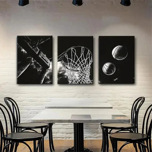 3pcs Black and White Basketball Sports Wall Art Canvas Unframed - High Quality Print 100% Australian Made Wall Canvas - Bella Home Decor