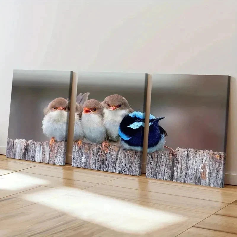 3pcs Animals White Brown & Blue Birds Pets Wall Art Set Canvas Framed 60x90cm - High Quality Print 100% Australian Made Wall Canvas Ready to Hang - Bella Home Decor