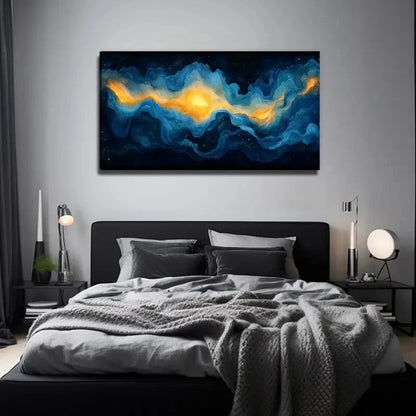 Bohemian Style Blue Smoke Wall Art Canvas Office Home Room Framed 120x60cm