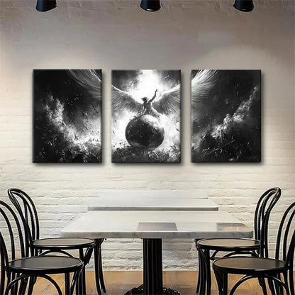 3pcs Angelic Warrior Black And White Perfect Wall Art Set Canvas Framed 60x90cm - High Quality Print 100% Australian Made Wall Canvas Ready to Hang - Bella Home Decor