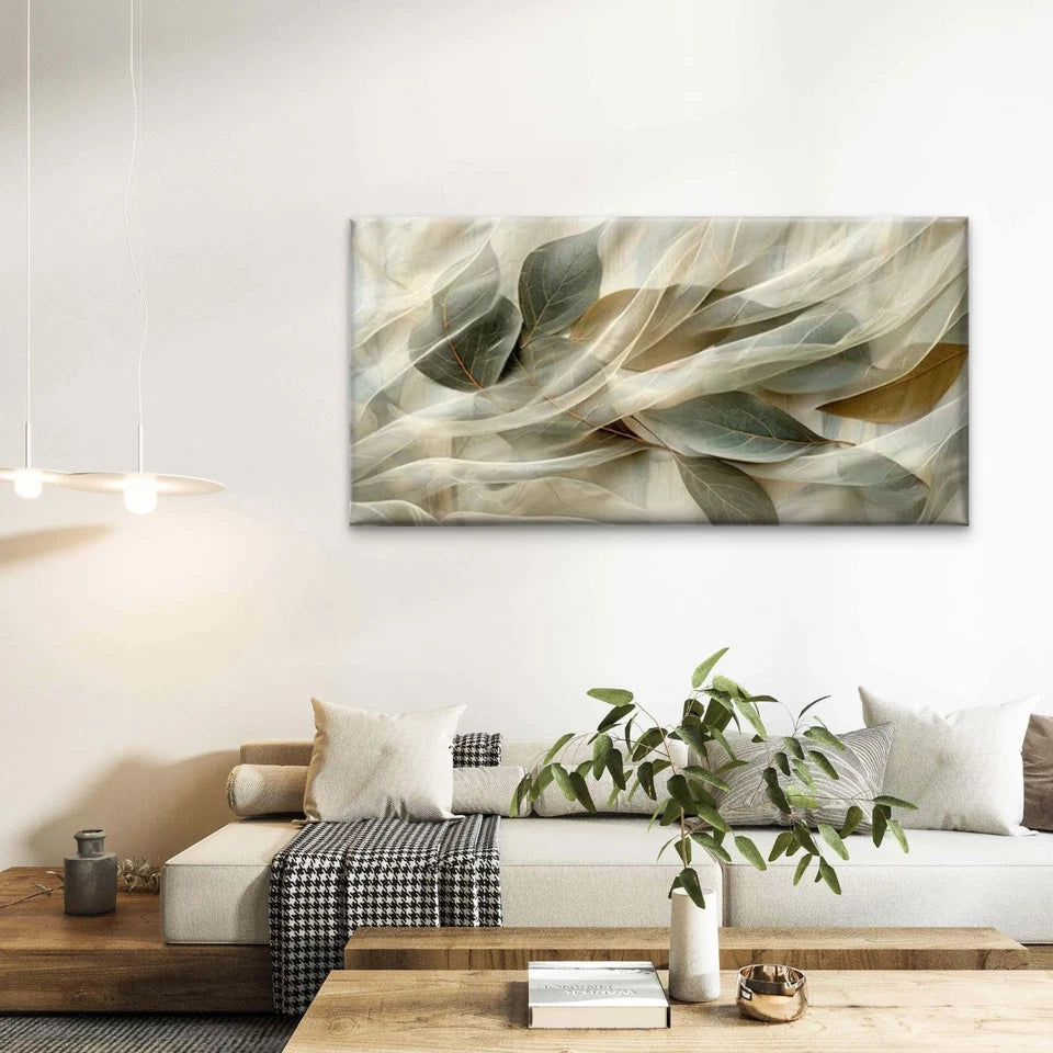 Abstract Green Leaf Wall Art Canvas Office Home Room Framed 120x60cm