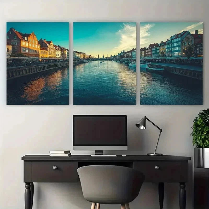 3pcs Copenhagen European Danish Perfect Wall Art Set Canvas Framed 50x70cm - High Quality Print 100% Australian Made Wall Canvas Ready to Hang - Bella Home Decor