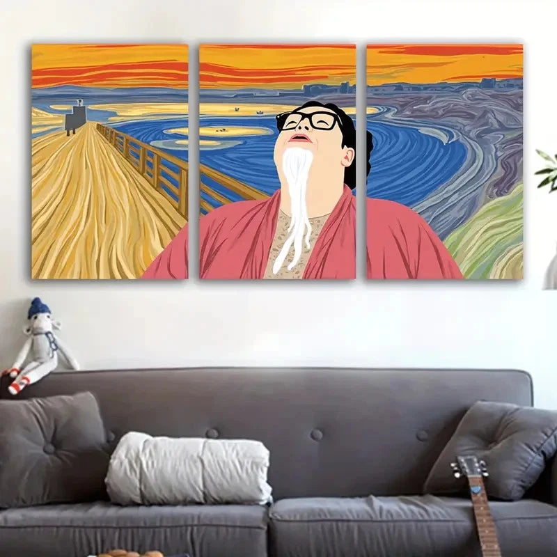 3pcs The for Man with Glasses Metal Print Ready to Hang Art
