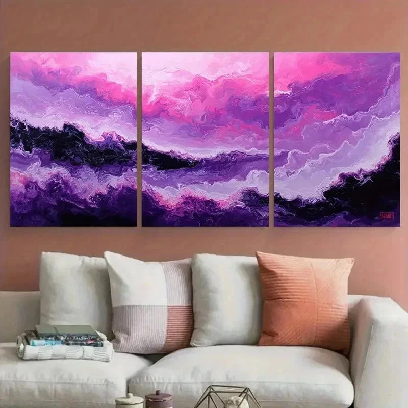 3pcs Abstract Purple Oil Painting Perfect Wall Art Canvas Framed 40x60cm - High Quality Print 100% Australian Made Wall Canvas Ready to Hang - Bella Home Decor