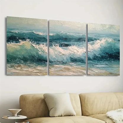 3pcs Waves Seascape Ocean Wall Art Set Canvas Framed 60x90cm - High Quality Print 100% Australian Made Wall Canvas Ready to Hang