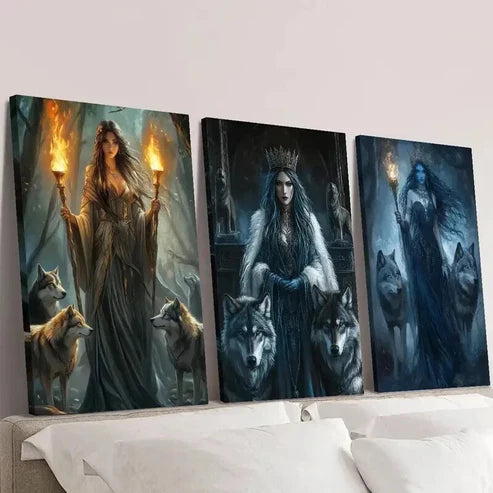 3pcs Ancient Greek Mythology & Wolf Magic Wall Art Canvas Unframed - High Quality Print 100% Australian Made Wall Canvas - Bella Home Decor