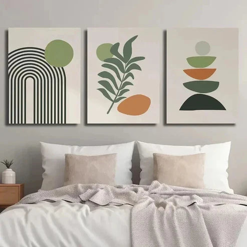 3pcs Boho Style Scandinavian Leaf Wall Art Set Canvas Unframed - High Quality Print 100% Australian Made Wall Canvas - Bella Home Decor