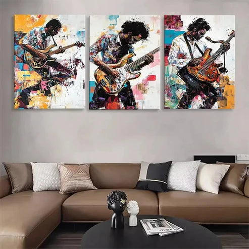 3pcs Abstract Electric Guitarist Color Wall Art Canvas Unframed - High Quality Print 100% Australian Made Wall Canvas - Bella Home Decor
