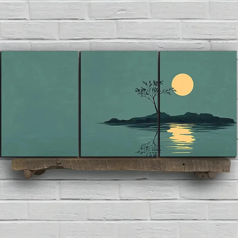 3pcs Reflection of Trees Watercolor Style Metal Print Ready to Hang Art - Bella Home Decor