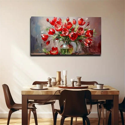 Deep Red Tulips Bohemian Wall Art Canvas Office Home Room Framed 120x60cm