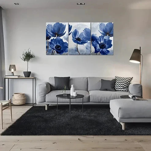 3pcs Blue Anemone Flower Themed Wall Art Canvas Unframed - High Quality Print 100% Australian Made Wall Canvas - Bella Home Decor