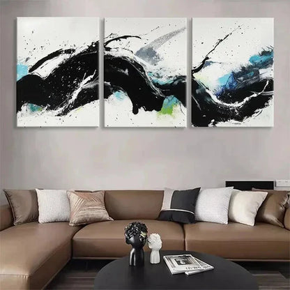 3pcs Modern Abstract Black Fluid White Perfect Wall Art Canvas Unframed - High Quality Print 100% Australian Made Wall Canvas