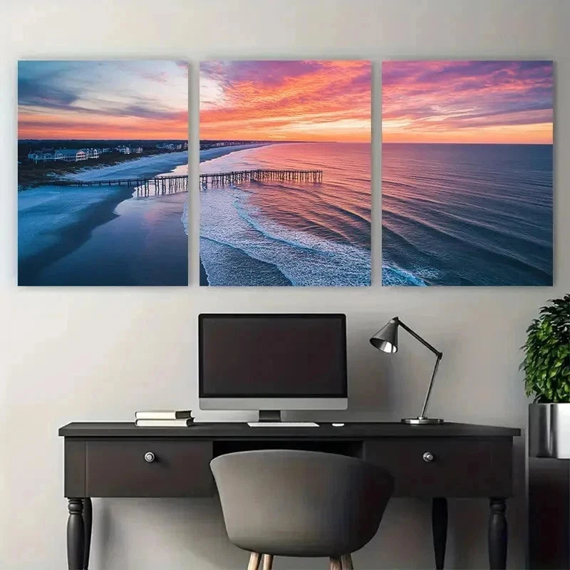 3pcs South Carolina Coastal Sunset Perfect Wall Art Canvas Framed 40x60cm - High Quality Print 100% Australian Made Wall Canvas Ready to Hang