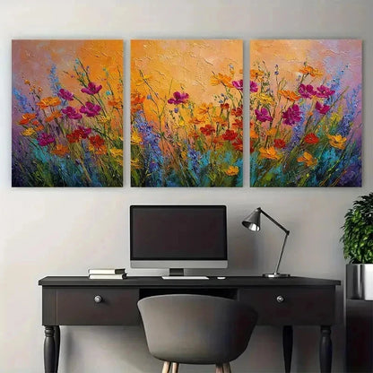 3pcs Rustic Floral Landscape Drawn Perfect Wall Art Set Canvas Framed 50x70cm - High Quality Print 100% Australian Made Wall Canvas Ready to Hang