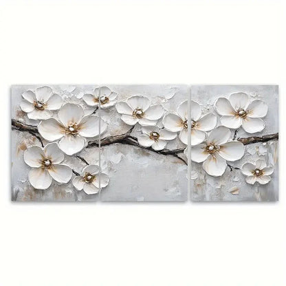 3pcs White Blossom Painting Flowers EI Wall Art Set Canvas Framed 60x90cm - High Quality Print 100% Australian Made Wall Canvas Ready to Hang - Bella Home Decor