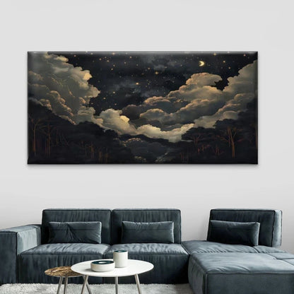 Night Moon & Golden Cloud Wall Art Canvas Office Home Room Framed 120x60cm