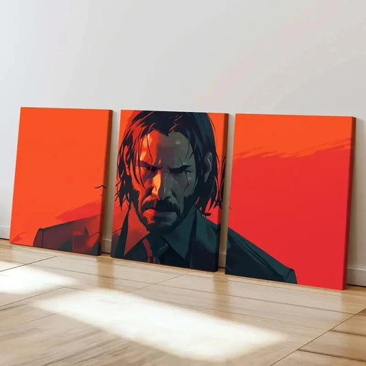 3pcs Classic Movie Character John Wick Wall Art Set Canvas Framed 50x70cm - High Quality Print 100% Australian Made Wall Canvas Ready to Hang