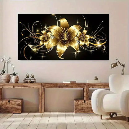 Black & Golden Floral Lil wall canvas office home room framed 120x60cm - Bella Home Decor