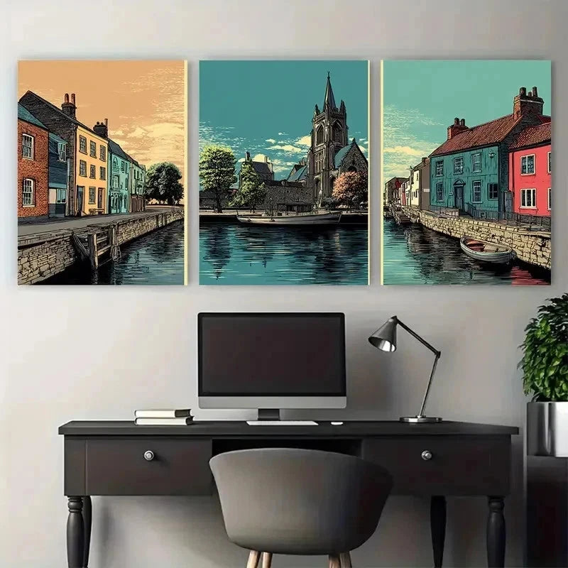 3pcs Ipswich Poster Collection British Perfect Wall Art Set Canvas Framed 50x70cm - High Quality Print 100% Australian Made Wall Canvas Ready to Hang