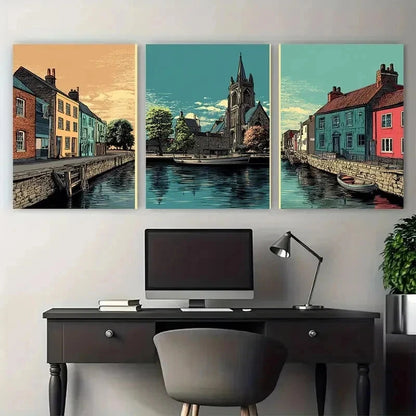 3pcs Ipswich Poster Collection British Perfect Wall Art Set Canvas Framed 50x70cm - High Quality Print 100% Australian Made Wall Canvas Ready to Hang