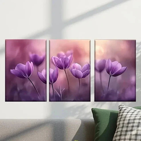 3pcs Purple Tulipaceas Decoration  Wall Art Set Canvas Unframed - High Quality Print 100% Australian Made Wall Canvas