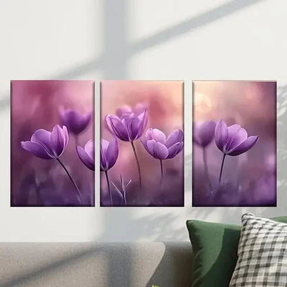 3pcs Purple Tulipaceas Decoration  Wall Art Set Canvas Unframed - High Quality Print 100% Australian Made Wall Canvas