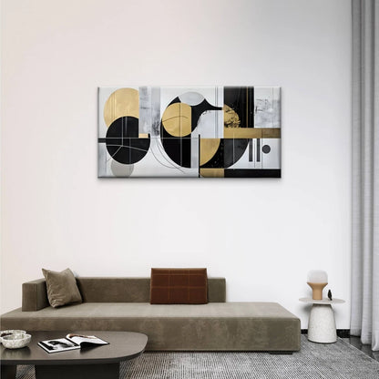 Black Golden Shapes Abstract Wall Art Canvas Office Home Room Framed 120x60cm