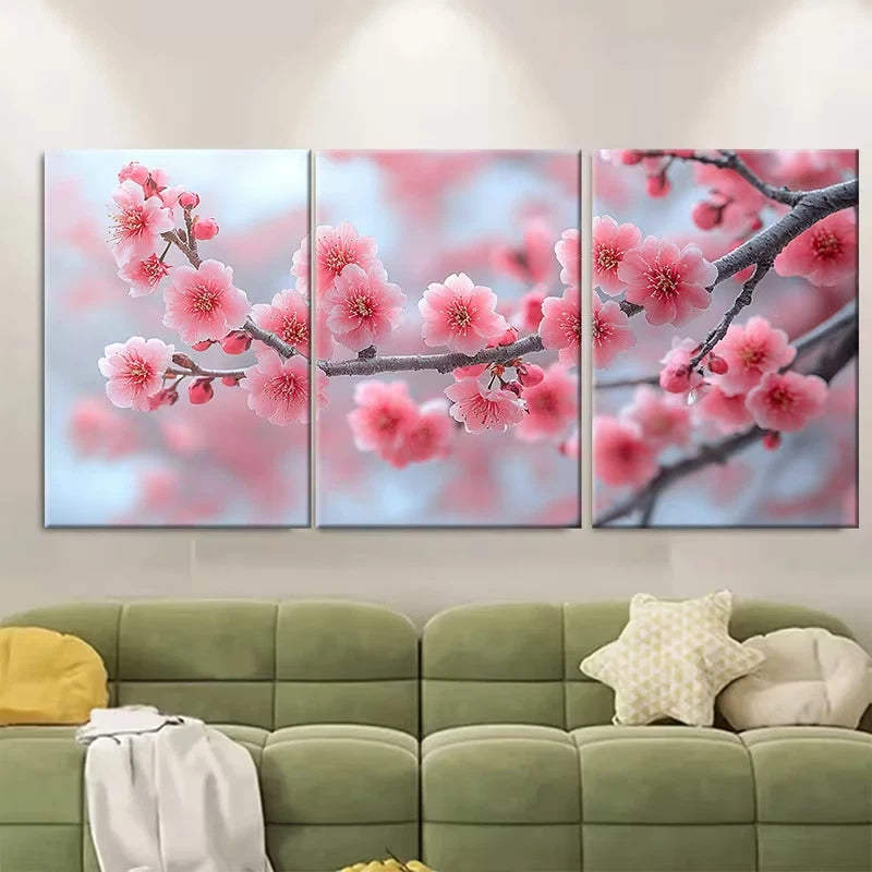 3pcs Elegant Cherry Blossom Tree Metal Print Ready to Hang Art