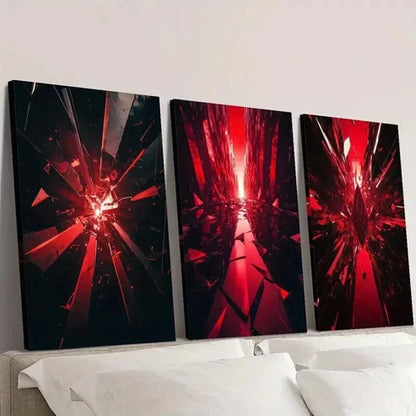 3pcs Broken Red Crystal Fragments Splash Wall Art Canvas Unframed - High Quality Print 100% Australian Made Wall Canvas - Bella Home Decor