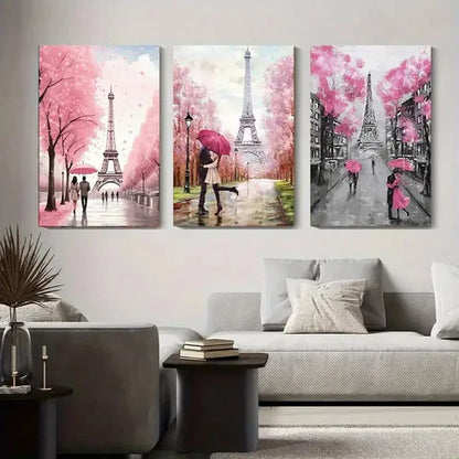 3pcs Eiffel Tower Paris Pink Umbrella Perfect Wall Art Canvas Unframed - High Quality Print 100% Australian Made Wall Canvas - Bella Home Decor
