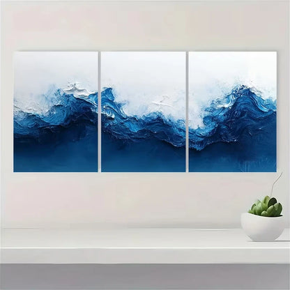 3pcs Blue & White Abstract Painting  Wall Art Set Canvas Framed 60x90cm - High Quality Print 100% Australian Made Wall Canvas Ready to Hang - Bella Home Decor
