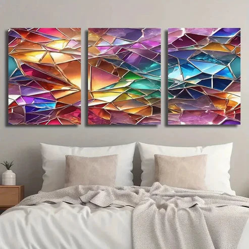 3pcs Abstract Geometric Shapes Creative Wall Art Set Canvas Unframed - High Quality Print 100% Australian Made Wall Canvas - Bella Home Decor