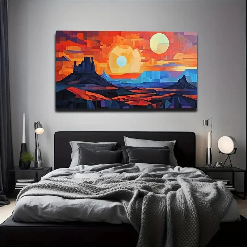 Sea Mountain Sunrise Abstract Wall Art Canvas Office Home Room Framed 120x60cm