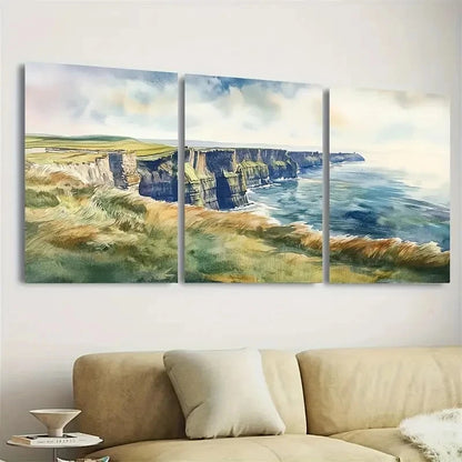 3pcs Cliffs of Moher Vibrant Coastal Landscape Wall Art Set Canvas Framed 50x70cm - High Quality Print 100% Australian Made Wall Canvas Ready to Hang - Bella Home Decor