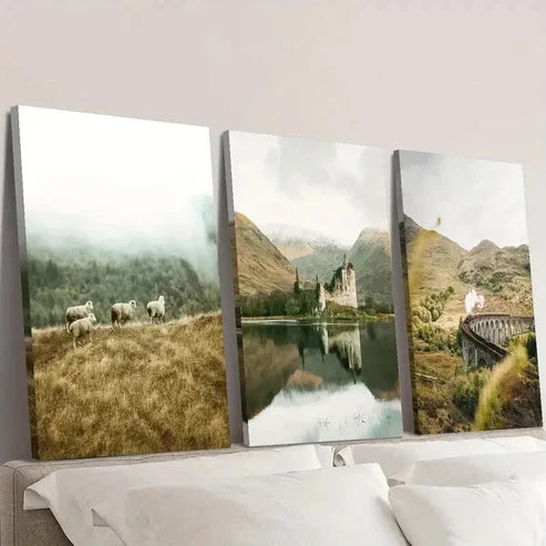 3pcs Scottish Highlands Rural Landscape Wall Art Canvas Unframed - High Quality Print 100% Australian Made Wall Canvas
