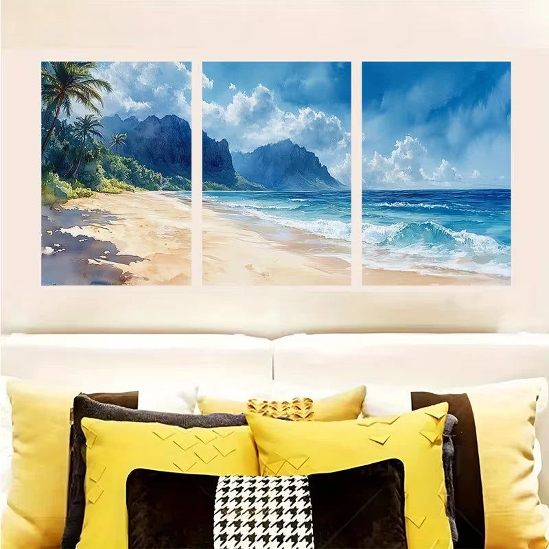 3pcs Bells Australia Tropical Beach   Wall Art Set Canvas Framed 50x70cm - High Quality Print 100% Australian Made Wall Canvas Ready to Hang - Bella Home Decor
