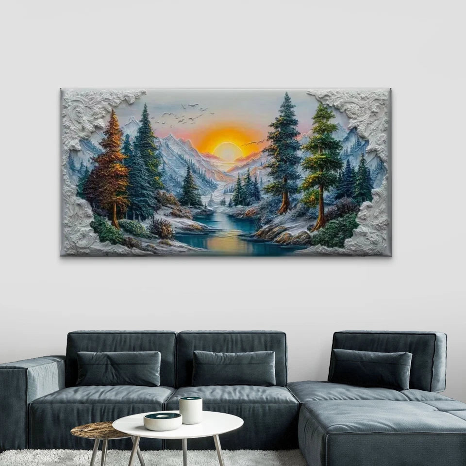 Sunset Over the Alpine River Wall Art Canvas Office Home Room Framed 120x60cm - Bella Home Decor