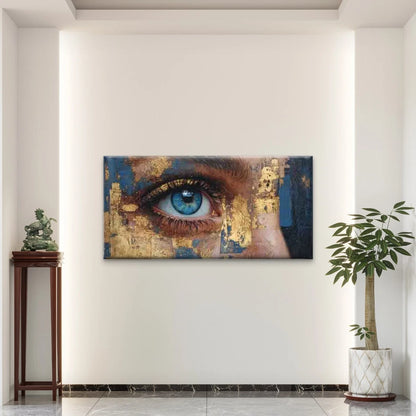 Golden Eye, an Abstract Wall Art Canvas Office Home Room Framed 120x60cm