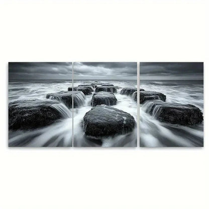 3pcs Dramatic Black and White RI  Wall Art Set Canvas Framed 50x70cm - High Quality Print 100% Australian Made Wall Canvas Ready to Hang - Bella Home Decor
