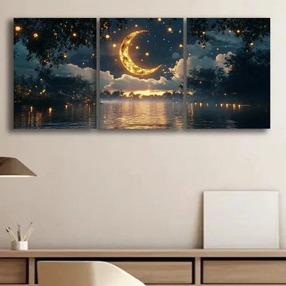 3pcs Featuring the Moon in the Sky Perfect Wall Art Set Canvas Unframed - High Quality Print 100% Australian Made Wall Canvas