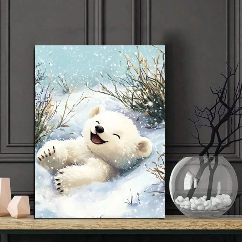 Cute Little Polar Bear Cub Rolling Around in The Snow 40x60cm Metal Print Ready to Hang - Bella Home Decor