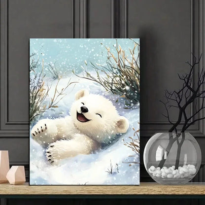 Cute Little Polar Bear Cub Rolling Around in The Snow 40x60cm Metal Print Ready to Hang - Bella Home Decor